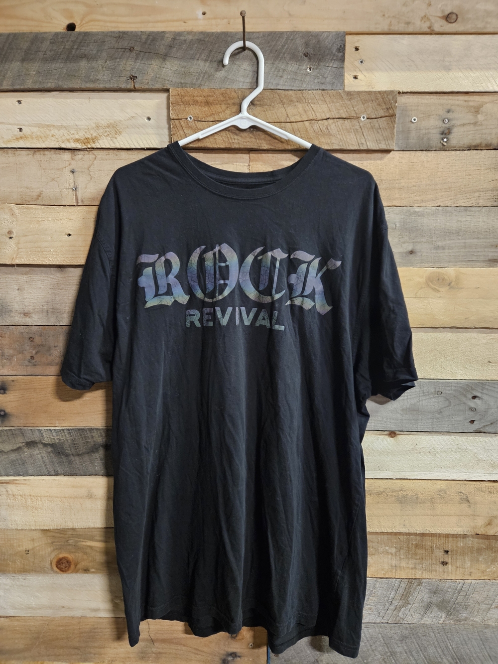 Rock Revival Black Short-Sleeve Graphic Tee with Holographic Lettering